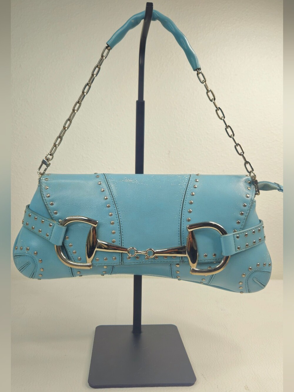 Vintage Y2K Rina Rich Blue Studded Horsebit Baguette Shoulder Bag McBling